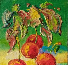 Cherries Impasto Painting Original Art Impression Oil Painting 7 x 5 in