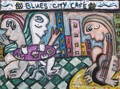 BLUES CITY CAFE Cubism Original Pastel Painting 9×12 Pop Cubist Art Figures