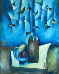 MOEEN FARUQI PAKISTANI b.1958 20TH CENTURY „STILL LIFE IN ELECTRIC SPACE“ 1990