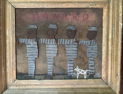 4 Convicts in Line Collage & Paint Outsider Art-C.1930s-Signed „Howard“-Finster?
