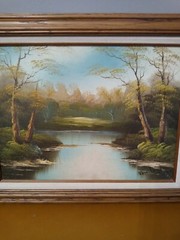 Vintage Oil Painting On Canvas Signed Fazo Imma Framed River Trees 20 1/2″ x 16″