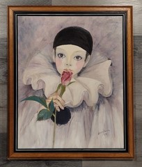 VTG „Mira Fujita Style“ Oil Painting „Pierrot Love“ Framed and Signed 20″x16″
