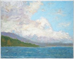Beautiful Impressionist Oil Painting of Cloudy Coastal Landscape, Fine 8×10″