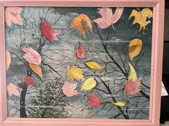 Colorful Autumn Leaves Reflections In Pond Oil Painting Canvas 16×20 1991 Signe