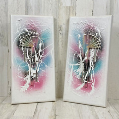 (2) 80’s Pink Green 3D Paper Texture Abstract Art Tree Snow Lone Pine MT