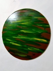 Modern ART-SIGNED- Hand Painted on 7 1/4in Dia Metal Disc W/Stand- One of a Kind