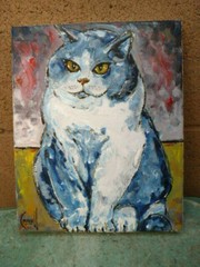 FUDGIE THE CAT pet wow art NEW oil painting 8×10 canvas original signed Crowell