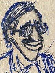 Juan David. Caricature. Ortega, ca 1978. Ink on cardboard. Original art