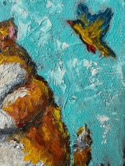 Ginger Cat Original Art Small Wall Art on Canvas Impasto Artwork Orange Cat Art