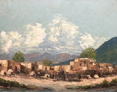 AMERICAN WEST Framed Oil ~ TAOS PUEBLO VIEW ~ c.1950s Signed LISTED ARTIST