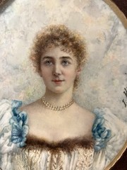 Watercolour And Gouache Signed Period Romantic Portrait A Woman French