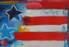 Fine unique painting – Pop art composition, US flag, signed Peter Max