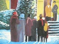 HOWARD SEGAR, VINTAGE XMAS CHRISTMAS CAROLERS SNOWY WINTER HOLIDAY CHARMING OIL