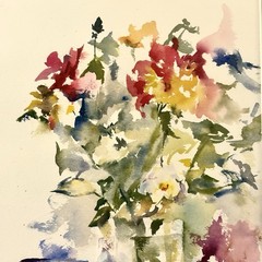 Watercolor Painting Original Floral Bouquet 19 x 23 Still Life Loose Abstract