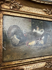 Oil Painting Turkey and Chickens Signed Max Haenger Animal Painter Painting on Wood