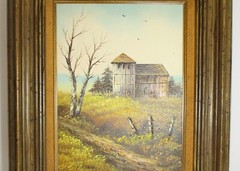 Vintage Landscape Farmhouse Scene Oil Painting On Canvas Signed J Medina