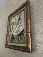 Vintage Floral Art Piece Feature Butterflies And Daisies
