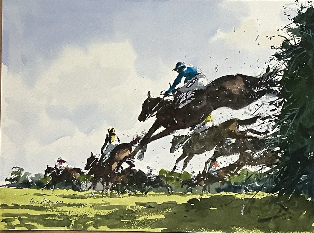 Original Rare Horse Racing Watercolor By Ken Hayes Paper Size 11”x15”