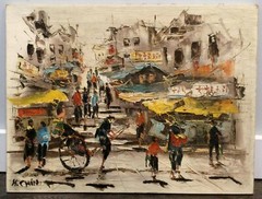 Chinese city scene, rickshaw Signed H. Chin Oil, canvas [AH919]