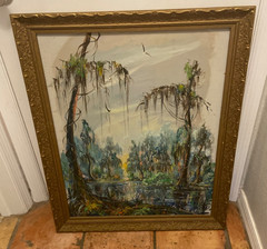 Louisiana Landscape Artist William E. Dwyer Painting on Board New Orleans Swamp