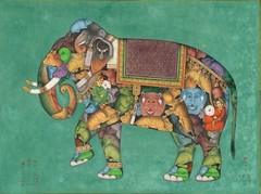 Mughal Miniature Painting Of Composite Elephant Of Animal On Paper 13×10 Inches