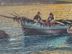 Antique Oil on Canvas Nautical Seascape Fishing Boats OLD Impressionist