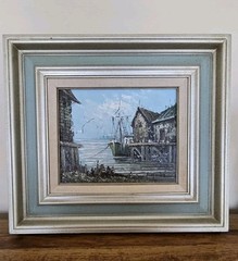 Certified & Signed Oil Painting-Boat At Pier- Artist FLORENCE WILKINS FURST