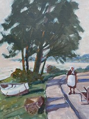 Unknown Painter Village at The Baltic Sea Coast Fischerfrau With Holzkarre