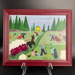 Vtg Grandma Mozelle Folk Art Painting Georgia Fields Of Cotton Signed G Mozelle