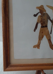 Banana Leaf Collage Folk Art Painting Farmer & Donkey Jamaica Framed Original