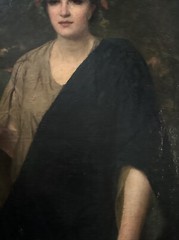 Large Antique Portrait 19th Century Master Woman Apples Glowing Landscape 46″