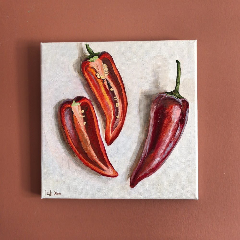 Fiery Red Still Life with Paprika oil painting 10×10“