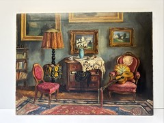 ANTIQUE PAINTING INTERIOR Gallery Room ARISZTID SZENDY LISTED Famous Large Oil