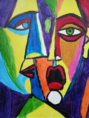 Expressionism/Abstract 11×14 Two Peeps signed Colorful Hand Made Art Painting