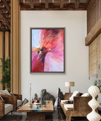 Original Expressionist Closeup Red Flower 18 x 24 Acrylic Art Painting