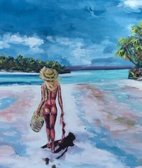 Caribbean BEACH Girl Original Art PAINTING DAN BYL Modern contemporary Huge 4×5′