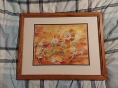 Oriental Mums Watercolor Painting Original Signed by Artist Framed 19.5″ X 15.5″