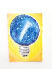ACEO Original Painting fantasy space in light bulb by Soili Laakso