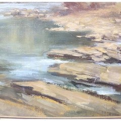 Hudson River School Oil On Canvas Painting Of A River Scene By A. Hirshing C1935
