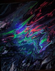 Abstract Fluid Pour Painting 8 X 8 Canvas Board Home Decor Art OOAK UV Reactive