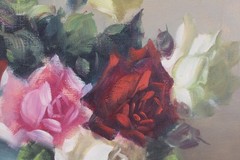 Antique Floral Still Life Oil Painting On Canvas Signed Illegible