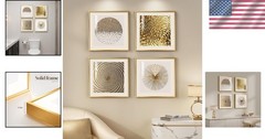 Ready to Hang Modern Abstract 4-Piece Wall Art Set – Elegant White & Gold