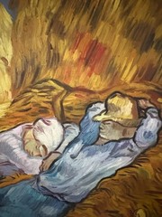 Noon Rest from Work framed VAN GOGH repro hand-painted oil on canvas BEAUTIFUL!