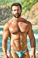 Original LGBTQ art giclée painting „Azman at the Beach 3“ signed & numbered