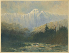Original Sydney Laurence Mounted Water Color Painting – Rushing River 9.5×7.375″