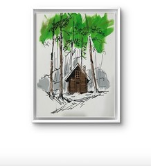 Original Abstract Cabin In Woods Painting 14×11 paper Modern Wall Art Home Decor