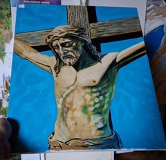 Jesus Crucified Original Painting Cross Art Religious Wall Art , 16×20″ canvas