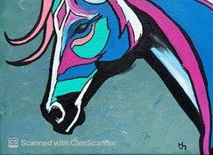 Stylized Colorful Horse Original Acrylic Painting 14×11 Signed Canvas Art