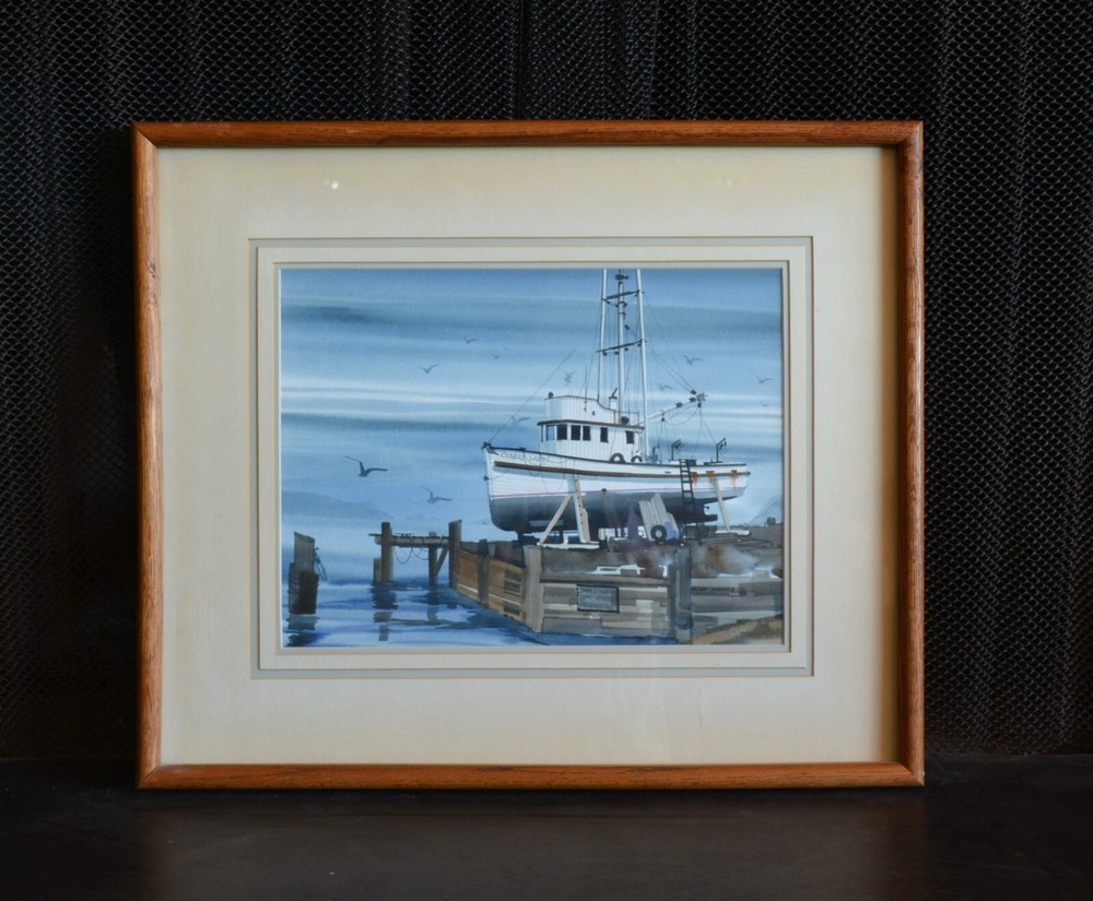 Glenn Scott Kuhnly – Watercolor Painting – Boat up for Repairs – San Diego Calif