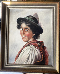 Emil Maier Oil Painting Portrait Lady Girl ° Dirndl Garb Antique Frame Um 1900
